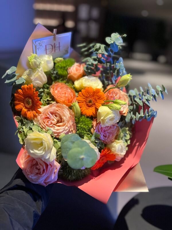 Ramo gerbera, rosa, lisianthus